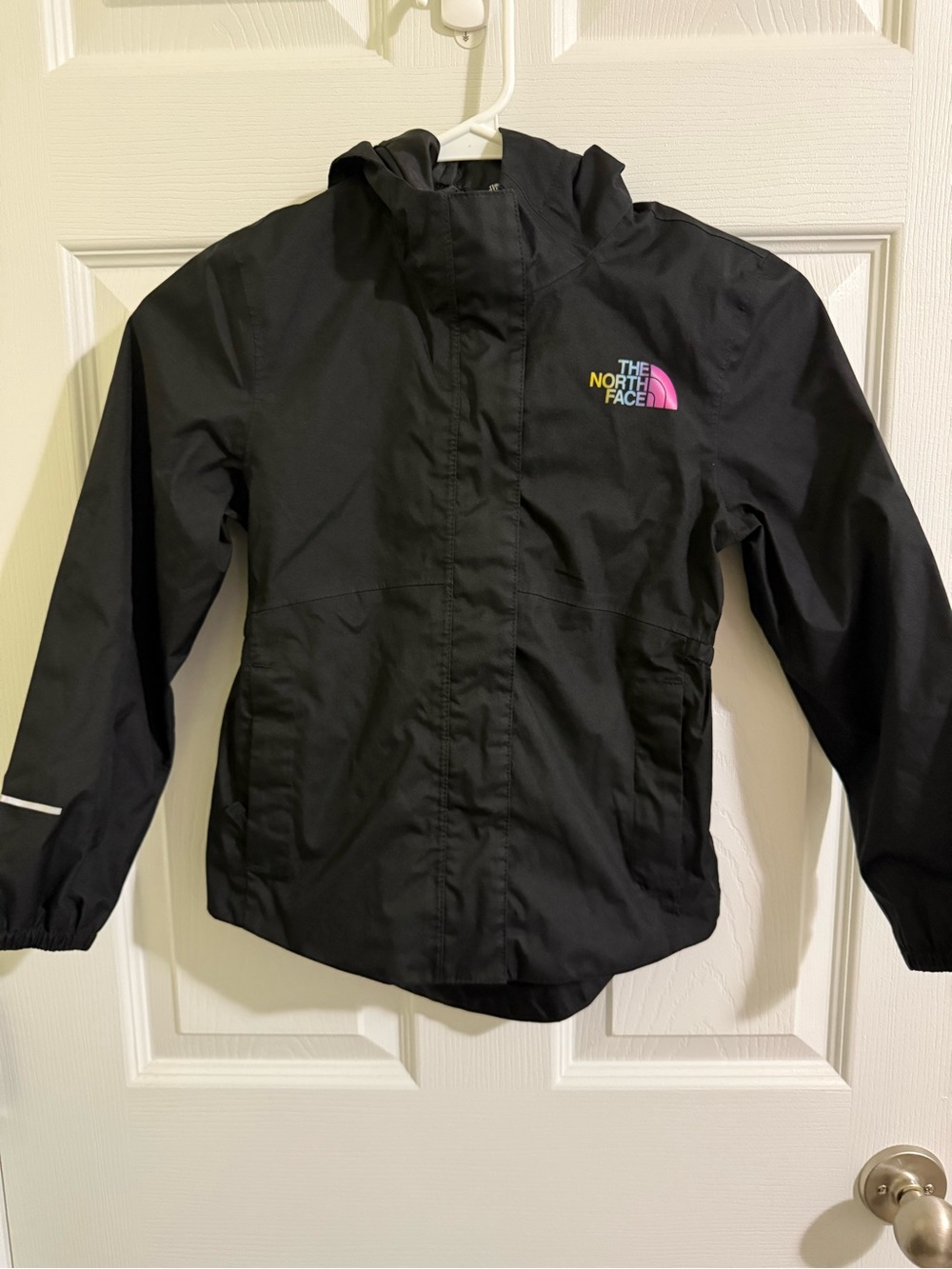 The North Face Kids Antora Waterproof Rain Jacket Sz XS Pink & Yellow Logo